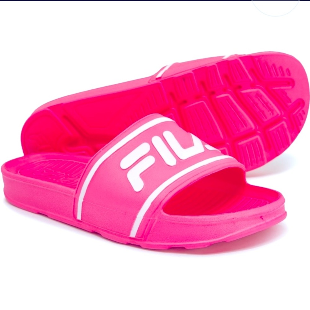 FILA Hot Pink Slide Sandals with White Logo